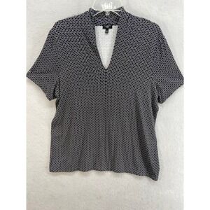 Talbots Shirt Woman 1X Black White Geometric Print V-Neck Knit Office